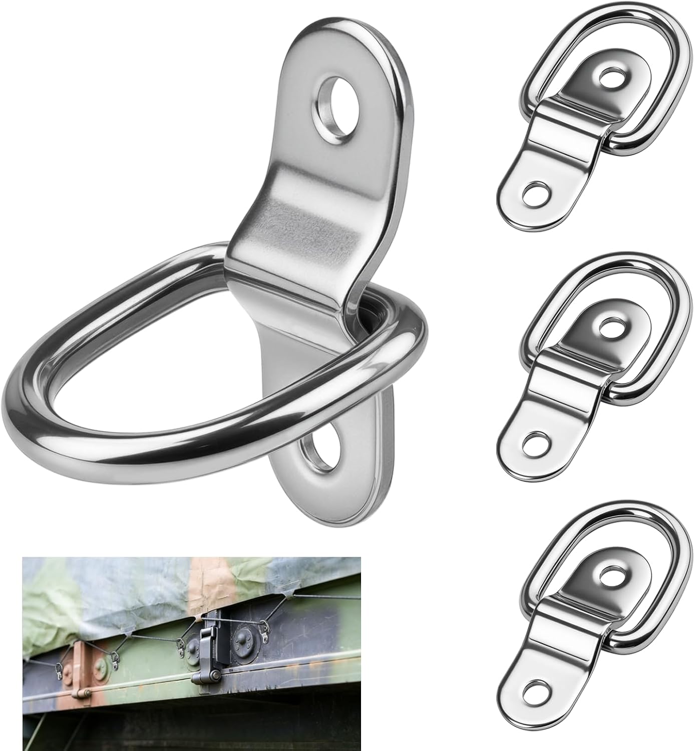 ddckj 4 Pcs D Ring Tie Down Anchor 1/4 Inch Heavy Duty Lashing Rings Stainless Steel for Loads on Case SUV Trailers Truck Camper Motorhome Warehouse Boats Cargo Securing