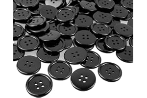 BBLY 50Pcs Black Buttons 15mm Black Round Ridge 15mm Sewing Buttons with 4 Sewing Holes