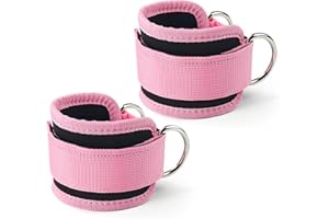 SHUNSHI Ankle Straps for Cable Machine 1 Pair, Gym Wrist Cuff with Adjustable Neoprene Hook & Loop,Resistance Bands Attachment Double Stainless Steel D-Ring,Weight Lifting Curl Kickback Hip Abductor