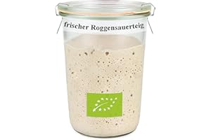‎BÄCKEREI SPIEGELHAUER Bäckerei Spiegelhauer frischer Bio Roggensauerteig 300g I Brot backen ohne Hefe I Natursauerteig perfekt für Brote oder als Anstellgut 300g I mit Sauerteig-Glas