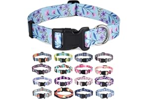Mihqy Dog Collar for Small Dogs, Cute Small Medium Large Dog Pet Collar, with Floral Patterns, Soft Adjustable for Boy Girl Female Male Puppy Dog Collar(Purple & Pink Floral,S)