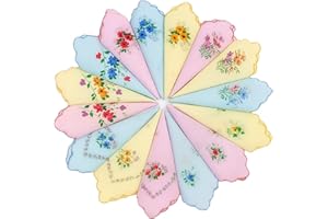 ZPSCXQ 12 Pack Floral Ladies Handkerchiefs, Assorted Cotton for Women, Soft Hankies for Daily Use, Elegant Handkerchiefs for Gift, Wedding, Special Occasions