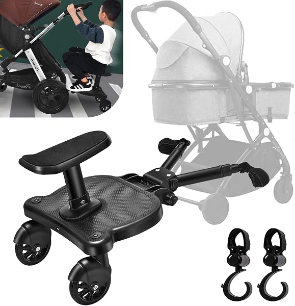 Buggy Board für alle Kinderwagen, Vihir Kiddy Board mit Sitz, Trittbrett Mitfahrbrett Universal passend für 2-6 Jahre alte Kinder, mit einer maximalen Belastung von 55 Pfund (schwarz) - 1