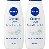 NIVEA Creme Soft Kremsi Dokunuş Banyo Ve Duş Jeli 750 ml, V&uuml;cut Nemlendirici, Badem Yağı, P&uuml;r&uuml;zs&uuml;z Cilt (2 paketi)