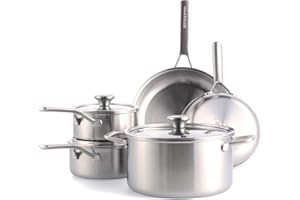 Merten & Storck Tri-Ply Set di Pentole e Padelle in Acciaio Inox, 8 Pezzi, include Padelle, pentole e coperchi, Multi Clad, Adatto all'induzione, Lavabile in Lavastoviglie e in Forno, Argento