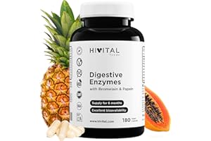 HIVITAL FOODS Verdauungsenzyme. 180 vegane Kapseln für eine 6-monatige Kur. Amylase, Protease, Laktase, Lipase, Cellulase, Bromelain und Papain. Hergestellt von HIVITAL