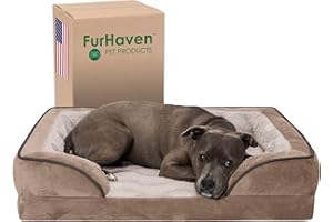 FurHaven Duże legowisko dla psa z pianki z pamięcią kształtu idealny komfort plusz i aksamitne fale sofa w stylu ze zdejmowaną zmywalną poszewką - brązowy kamień, rozmiar L