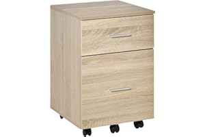HOMCOM Vinsetto Caisson de bureau caisson de rangement mobile 2 tiroirs 5 roulettes en panneau de particules 39,5 x 39 x 58,5 cm chêne