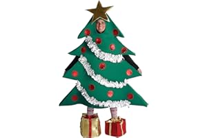 Niceyoeuk Adults Kids Christmas Tree Costume Cosplay Set Green Xmas Tree Shaped Stage Performance Costume+Gift Shaped Shoes Unisex Clothes Set