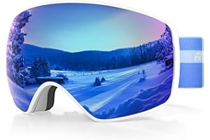 RIOROO Occhiali da Sci, Occhiali da Neve Per Uominionne Signore Giovani, Occhiali da Snowboard Sopra Gli Occhiali, Occhiali da Sci Con Lenti Intercambiabili, OTG Protezione UV