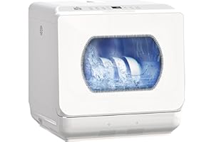 HOMCOM Mini lave-vaisselle 4 couverts, lave-vaisselle de table 5 programmes, double alimentation en eau, lavage des fruits, réservoir d'eau 6L, commande tactile, départ différé, affichage LED, blanc