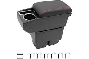 KAERGK Reposabrazos de coche para Ford Fiesta 2009-2017, consola central para coche, doble espacio de almacenamiento con soporte para bebidas, fácil montaje, piel cómoda y duradera, color negro (línea