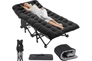 ZIKEBTUY Camping Bed for Adults 72x32 in Folding Fold Up Guest Beds 1200D Layer Oxford Camp Bed with Mattress 440lbs Load Capacity, Portable Camping Cot for CampTravel Picnic Outdoor Office (Black XL)