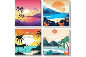 MOGTAA 4 Pack Landscape Paint by Number for Adults Kids with Frame, Paint by Numbers for Kids Ages 8-12, Kids Paint by Number Kits on Canvas, DIY Sunset Oil Painting Kits for Home Decor (8x8inch)