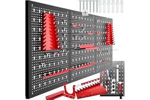 tectake® Werkzeug Lochwand aus Metall, 120 x 60 x 2 cm, Werkzeugwand Lochplatte, inkl. Werkzeughalter Set Haken und Halterungen, Wandregal Regalsystem für Werkbank, Garage, Werkstatteinrichtung - 3tlg