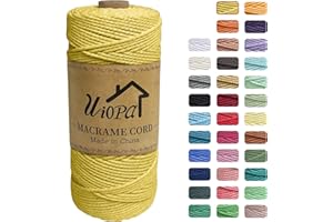 Uiopa Corde Macramé 2mm x 200m, Ficelle Macramé 3-Ply Corde Coton, Fil Macramé de Tressée DIY pour Cintres de Plantes Tentures Murales Jardinage Décoration Bohème (Jaune Citron)