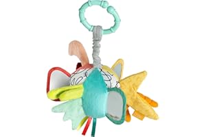 Fehn Pelota de Juguete para bebé, Bola de Juego con Anillo de fijación, Juguete para bebés con Voz de Animales, Papel crujiente y Espejo, Pelota de Tela, Juguete para Habilidades motoras - Juguete