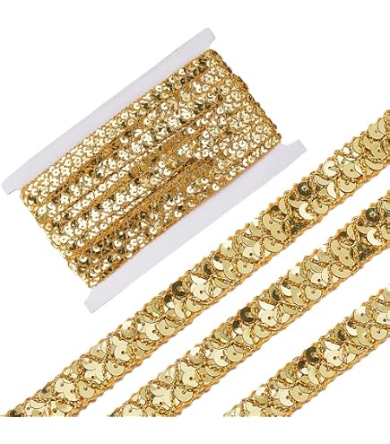 Ruban Paillettes Doré PandaHall 10m - Bande élastique à Coudre Pour Décorer Vêtements Et Accessoires