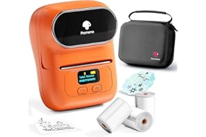 Phomemo M110 imprimantes d'étiquettes étiqueteuse Autocollante Bluetooth Portable Label Printer,Ensemble d'imprimante d'étiquettes Thermique avec 3 Rouleaux d'étiquettes et Un Sac de Rangement,Orange