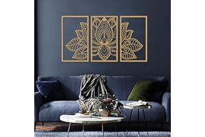 ESTART Großes Lotus-Blume-Metall-Wanddeko 3-teiliges Set, Religion Glaube Mandala Heimwanddekoration für Wohnzimmer chlafzimmer Büro und Yoga-Raum