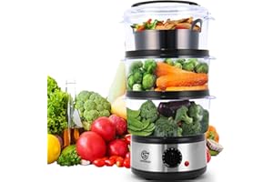 SUPERLEX 3-tier Electric Food Steamer, 8L Capacity Vegetable Steamer with 3 Detachable Cooking Bowl and Lid, 60 Minute Timer, Automatic Shut-Off, BPA-Free