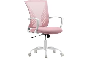 SONGMICS Silla de Malla, Silla de Oficina Giratoria, Altura Ajustable, Función de Inclinación, Respaldo y Asiento Transpirable, para Estudio, Oficina, Carga de 120 kg, Rosa Jalea OBN022R02