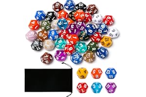 Neikafan 43 Pieces 12 Sided Maths Dice Set D12 Bundle Dice 1-12 Face Multicolored Multi Sided Dice Polyhedral Set for DND RPG MTG Table Games with 1pcs Black Velvet Storage Bag