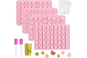 GOTRUST 4pcs Molde para Hacer Gominolas, Molde Caramelos Silicona Sin BPA, Mini Moldes de Animales Antiadherentes con 2 Goteros y 50pcs Bolsitas para Caramelos, Gomitas, Chocolate, Dulces
