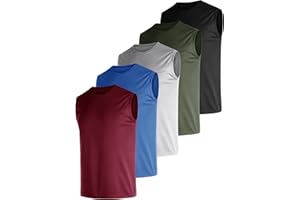 E-LIINJOYE Men's 3 ＆ 5 Pack Dry Fit Quick Dry Tech Performance Sleeveless Running T Shirts Mesh Sport Gym Bodybuilding Tank Tops