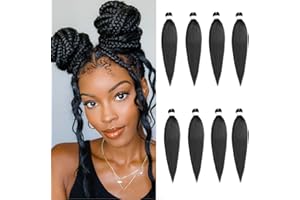 Mscat 16 Inch 8 Packs Pre Stretched Braiding Hair Black Pre Stretched Braiding Professional Synthetic Prestretched Crochet Braids Hair Extension Hot Water Setting Yaki Texture (1B#)
