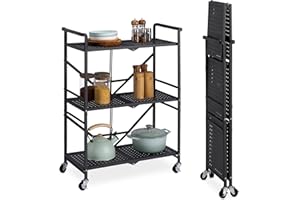 Navaris Carrello Pieghevole a 3 Ripiani - Carrellino Cucina Portavivande Oggetti - Portatutto Salvaspazio Casa Ufficio Giardino - in Metallo con Ruote