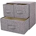YINGGG Fabric Storage Box Storage Bins with Handle Drawer Organiser with Lid Folding Storage Bins Box Containers for Socks, Underwear, Bras, Ties, Scarves (Grey, 1 big + 2 small drawers)