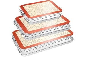 TERLULU Baking Sheet Tray Cooling Rack with Silicone Mat Set, Stainless Steel Cookie Pan for Oven, Set of 9 (3 Sheets + 3 Racks + 3 Mats), Warp Resistant & Heavy Duty Easy Clean