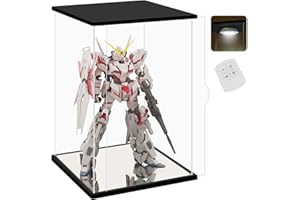 Nonemey Vitrine Acrylique Transparente avec Lumière Télécommandée pour Figurine Gundam, Boîte d'organisation Vitrine pour Modèles Anti-poussière, Boite Vitrine pour Collection (Noir, 35*25*55 cm)