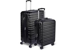 Amazon Basics Conjunto de maletas rígidas expandibles (medianas + grandes): equipaje de viaje ABS con 4 ruedas giratorias dobles; diseño ligero y resistente a los arañazos, negro