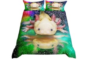 Homewish Cute Axolotl Duvet Cover Single Size For Girls Child Boys,3D Rainbow Axolotls Bedding Set Sea Wildlife Animals Reptile Comforter Cover Kawaii Axolotl Bed Sets Kids Ocean Theme Bedroom Decor