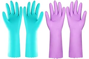 Elgood Reusable Washing up Gloves Latex Free Dishwashing Gloves with Cotton Lining, Non-Slip and Waterproof Cleaning Gloves for Kitchen 2 Pairs (Blue+Purple, M)