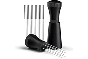 Foonii Wdt Tool, Distribuidor de café Desmontable con Soporte con 7 Agujas de café expreso de 0.3 mm, Herramienta Wdt de Aluminio, Regalos para Baristas, Color Negro (15 Agujas en Total)