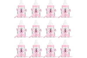 BUT THE COW Pack of 12 Candy Bottles, Milk Bottle Baby Bottles, Candy Bottles, Christening Baby Shower Guest Gift, Gift Box, Reusable Decoration for Baby Shower, Party, Christening - Pink