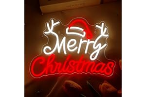 NEONAWALL Merry Christmas Neon Sign Merry Xmas Neon Sign Neon Lights Signs LED Dimmable Light Up Sign with USB Powered Neon Signs For Wall Xmas Party Bar Home Decor Family Kids Living Room 16.14”X11.41”