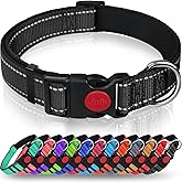 Taglory Reflective Nylon Dog Collar with Safety Buckle, Adjustable Pet Collars with Soft Neoprene Padding for Large Dogs, Bla