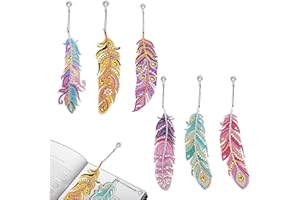 DNGH 5D Diamond Painting Lesezeichen Set DIY Diamant Malerei Lesezeichen Kinder Bookmark Feder Form Strass mit Kristall Anhänger für Seiten Markierungen