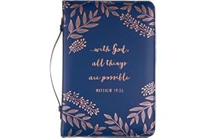 WORLD TRAVELER Eccolo Bible Cover Case for Men and Women, Gold Floral Engraved Faux Leather Design with Zipper and Handle, Small Book Cover Holds & Protects Small Bibles Up to 6 x 5 x 1.5 inches (Navy Blue)
