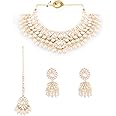 ZAVERI PEARLS Gold Tone Kundan Artificial Stones & Beads Bridal Necklace Earring & Maangtikka Set For Women-ZPFK17106