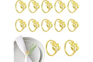 XIMEY Servilleteros, 12 Servilleteros Individuales Dorados, Anillos de Servilletas, Servilleteros con Formas de Hojas y Perlas Adecuados para Bodas, Fiestas y Restaurantes (Hojas Doradas, s)