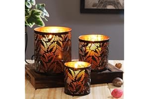 MARRAKESCH ORIENT & MEDITERRAN INTERIOR Marrakech - Juego de 3 portavelas (14 cm, metal, diseño oriental, color negro y dorado