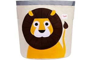 3 Sprouts Large Cotton Canvas Toy Storage Basket - Durable Baby Laundry Organizer with Handles, Kids Foldable Toy Basket for Playroom & Nursery Decor, Lion
