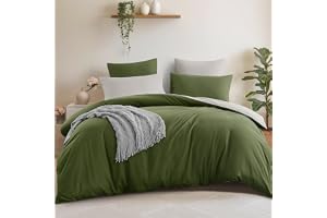 Aisbo Sängkläder 200 x 220 cm i 3 delar, olivgrön/beige, set med 1 påslakan 200 x 220 cm, 2 örngott 80 x 80 cm, Öko-Tex vändb