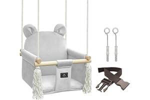 NATILU® Columpio Infantil Bear Light Grey | Columpio de Madera para niños | Columpio de Oso producido en la Unión Europea