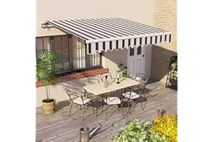 Green Bay 3.5 x 2.5m Manual Awning Garden Patio Canopy Sun Shade Shelter Retractable Multi-Stripe